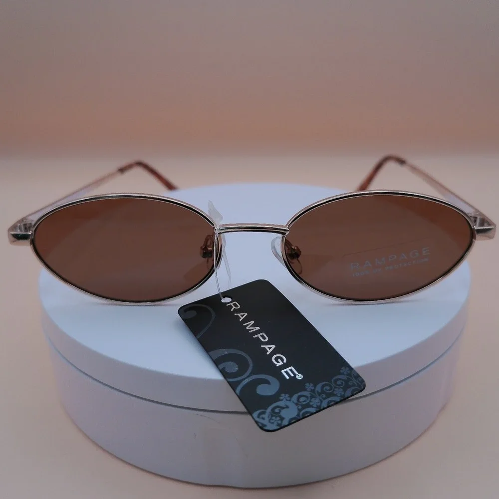 Rampage Womens Y2K Silver Oval Wire Frame Sunglasses Brown Lenses Tortoise NWT